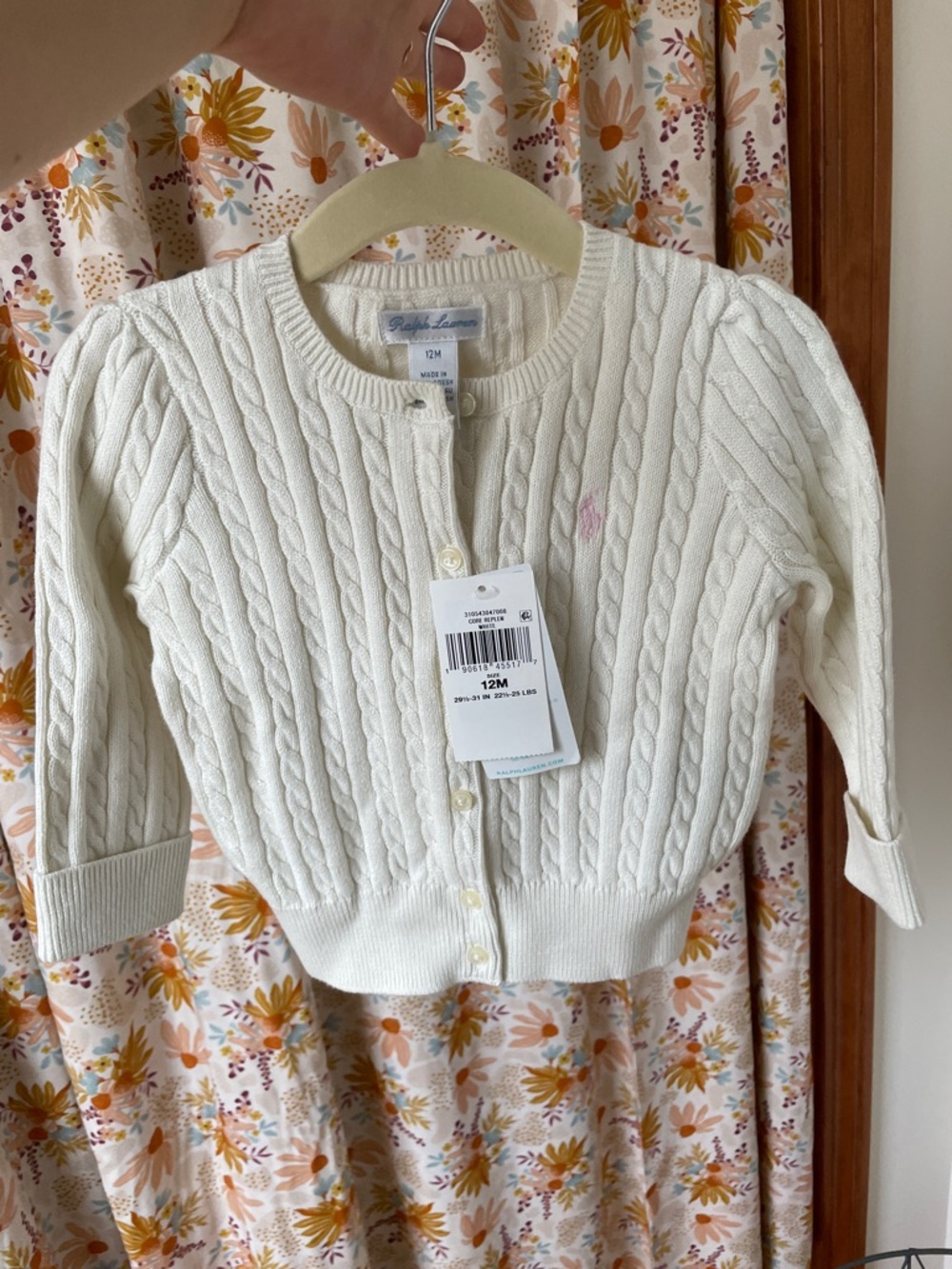 Ralph Lauren Ivory Cable-Knit Baby Cardigan